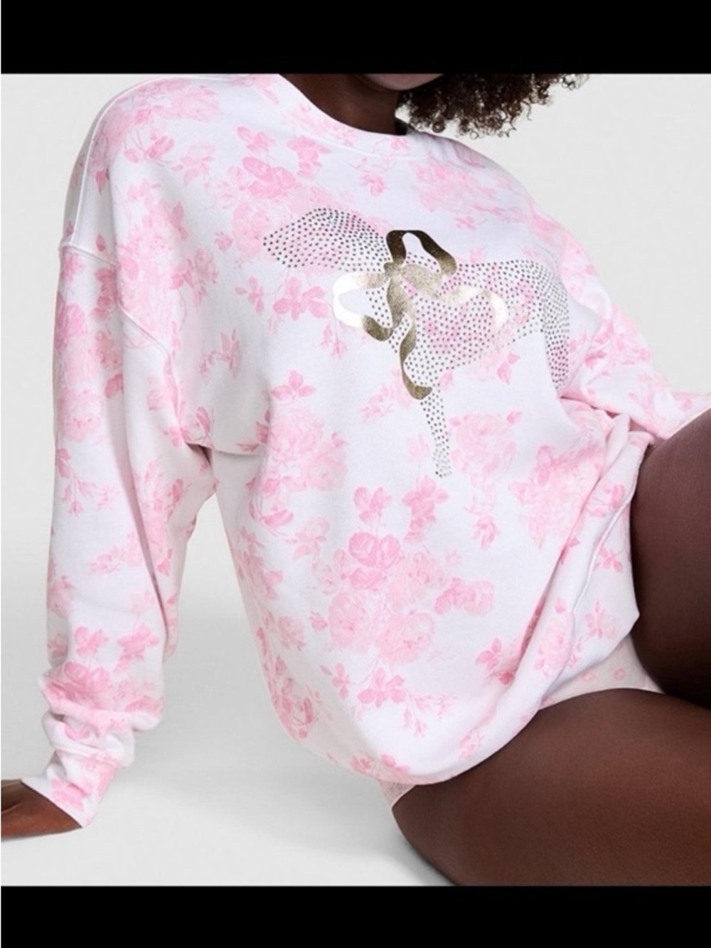 PINK Victoria's Secret Light Pink Floral Metallic Logo Sweatshirt